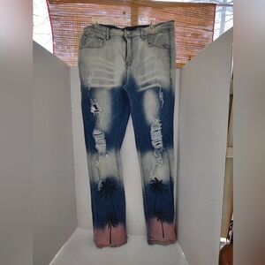 Tropical Vibes Distressed Straight Leg Jeans